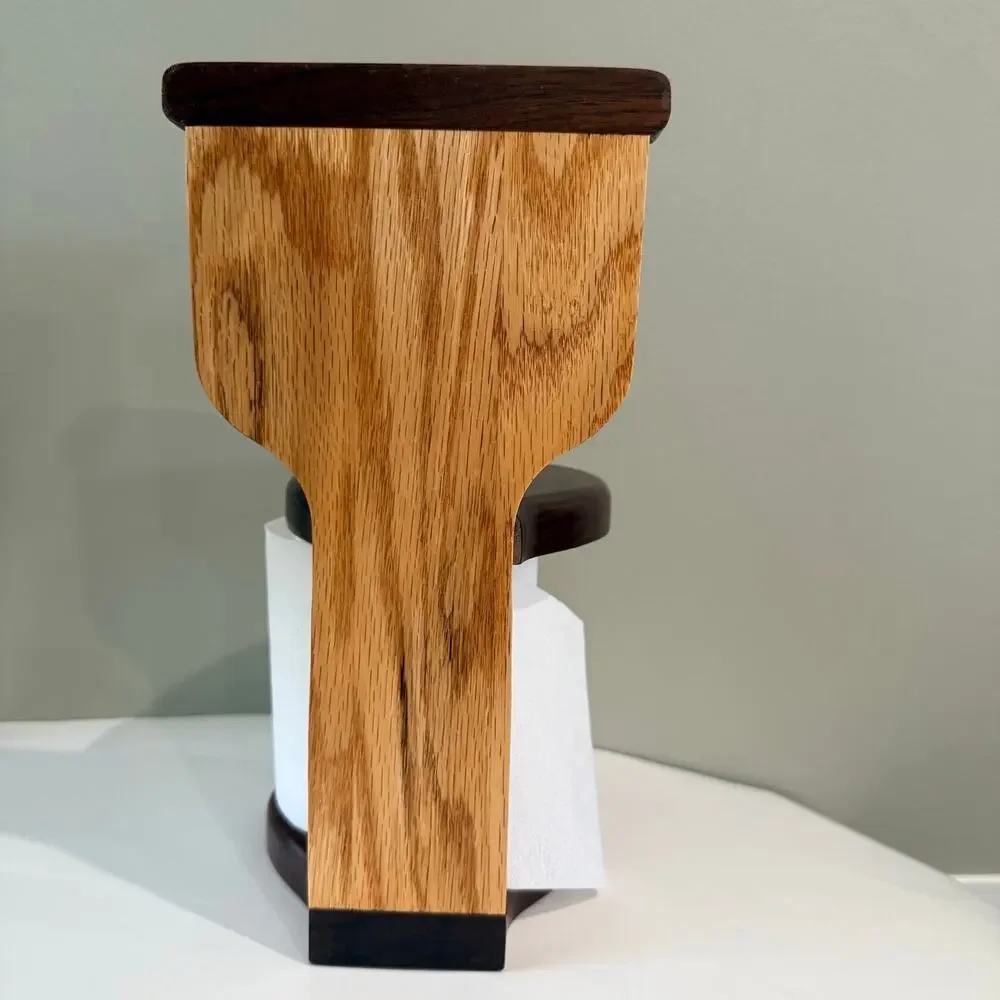 Wooden Toilet Shaped Paper Holder Hinged 2 Tone Freestanding 11 x 6